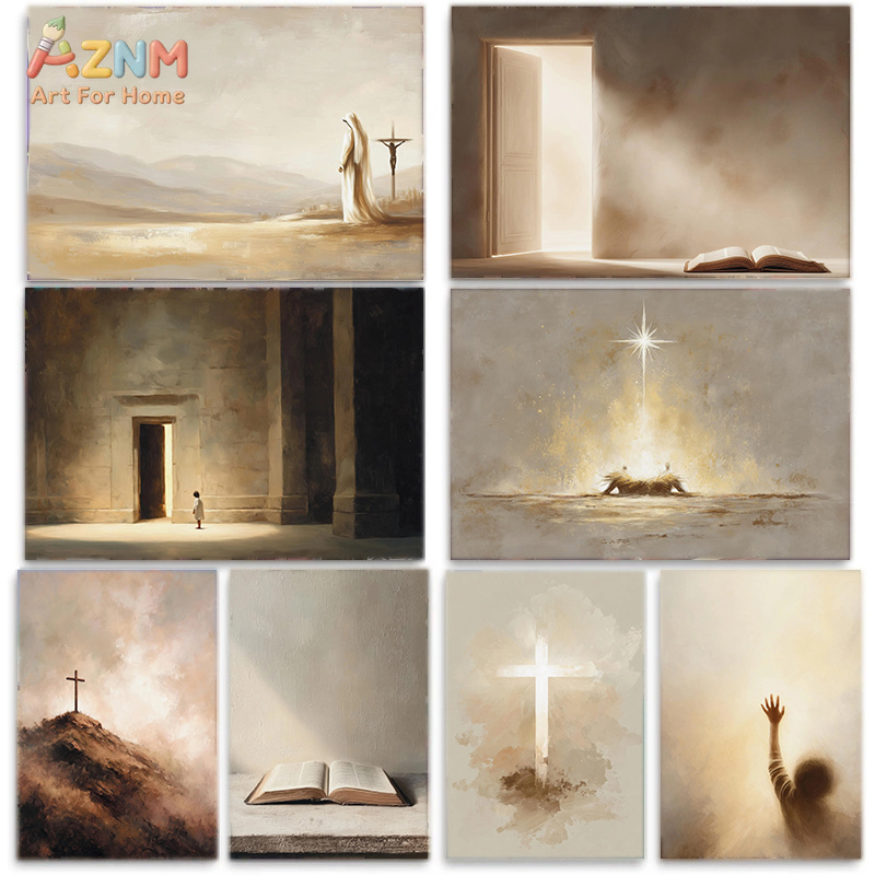 Home Decor Jesus - AZNM Neutral Christian Cross Canvas Wall