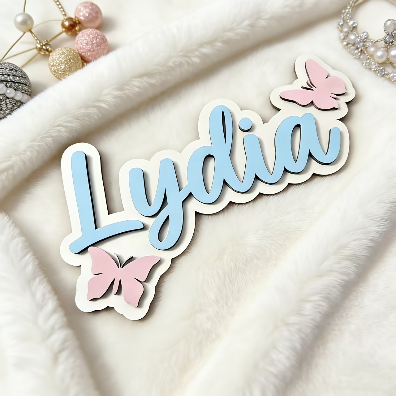 Home Decor For Birthday - Personalized Blue & Pink Butterfly Name