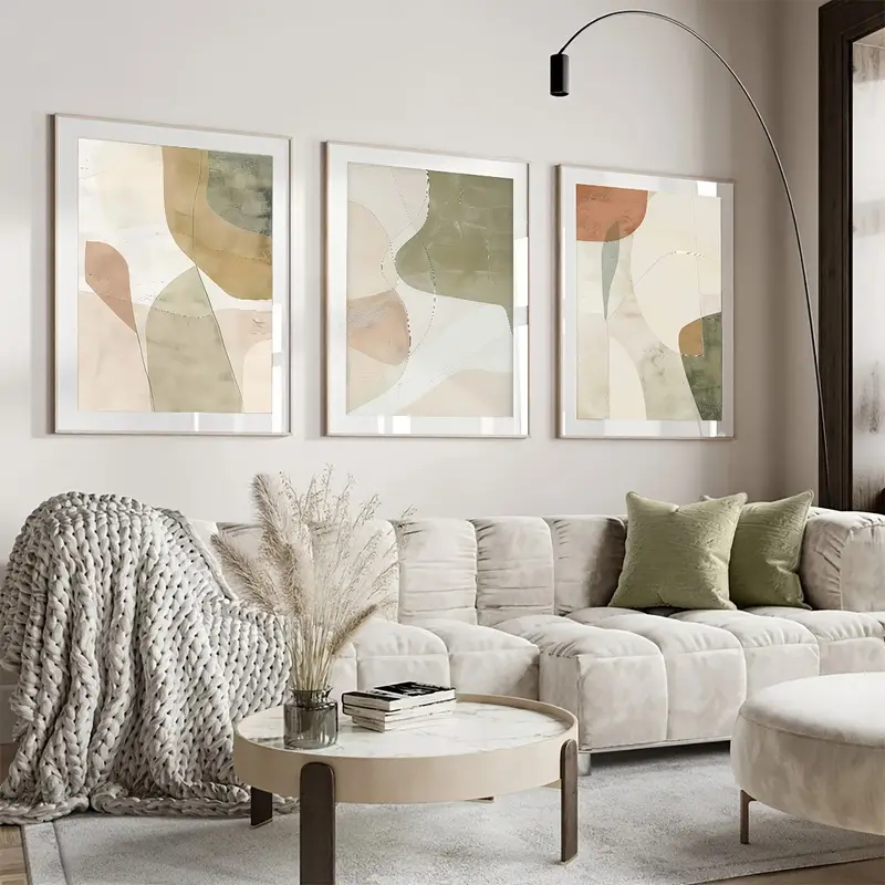 Home Decor Green - 3pcs Modern Abstract, Simple, Neutral Pink
