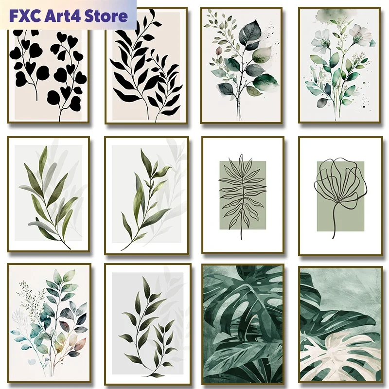 Home Decor Green - Frameless Sage Green Botanical Line Neutral