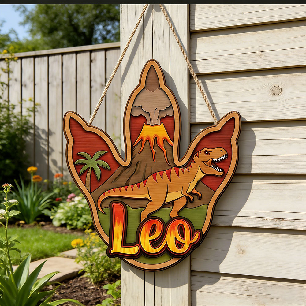 Home Decor For Birthday - Personalized 3D T-Rex Dinosaur Name Wooden