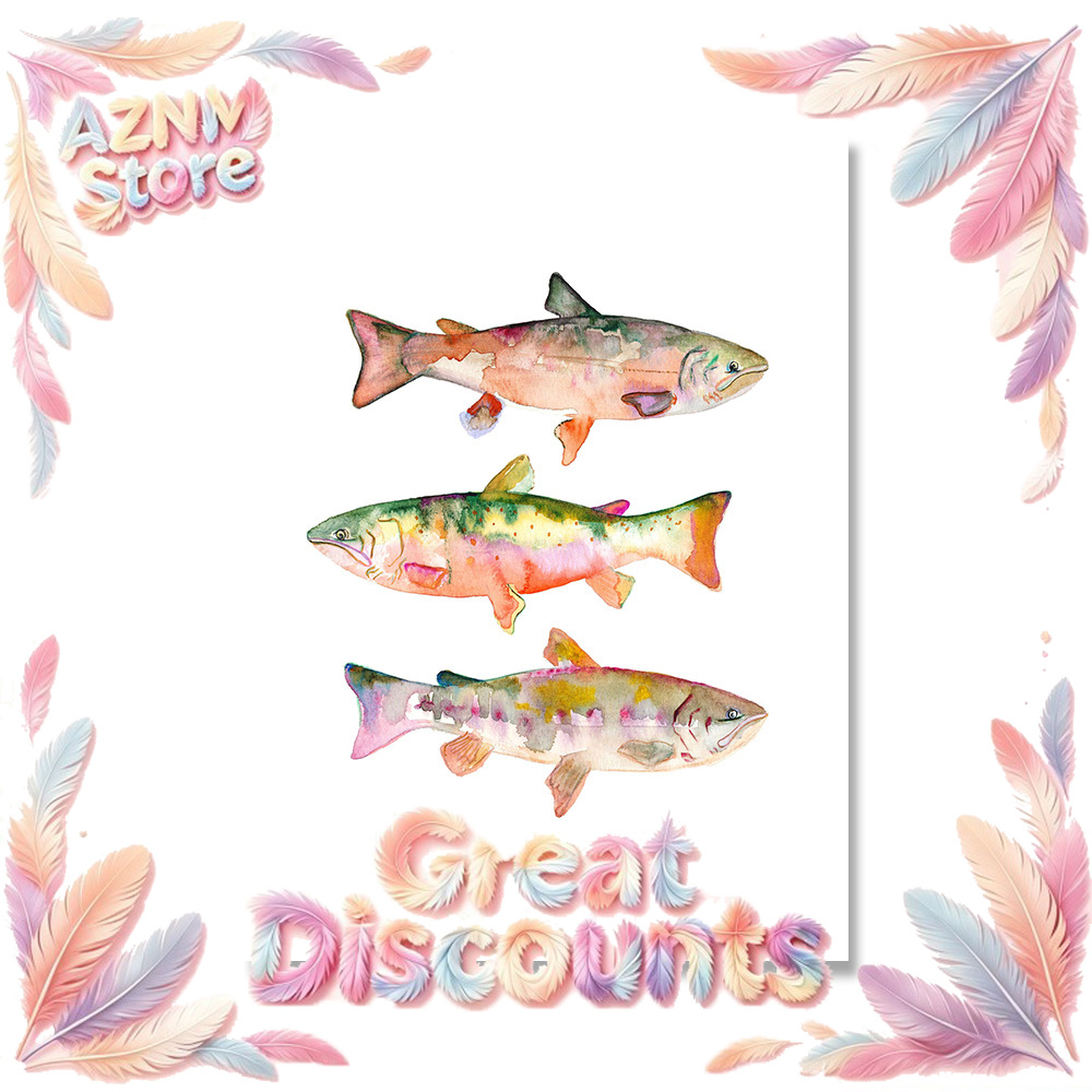 Home Decor Green - 2026 Trout Watercolor Poster Blue and