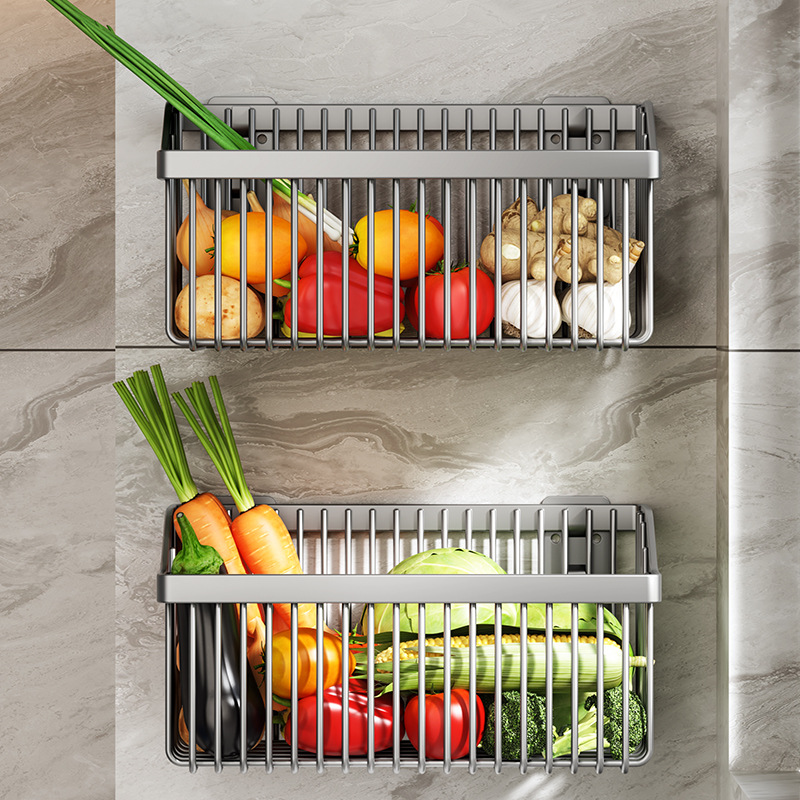 Woven Wall Basket - No-Drill Multifunctional Wall-Mounted Spice Rack Kitchen