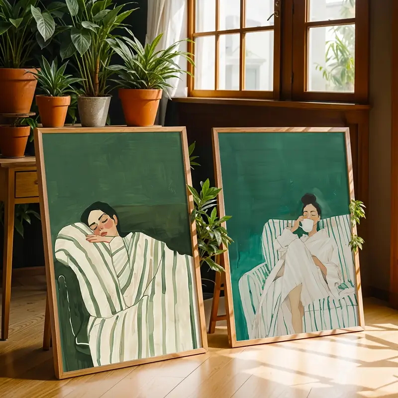 Home Decor Green - 2pcs/Set Abstract Figure Emerald Green Striped