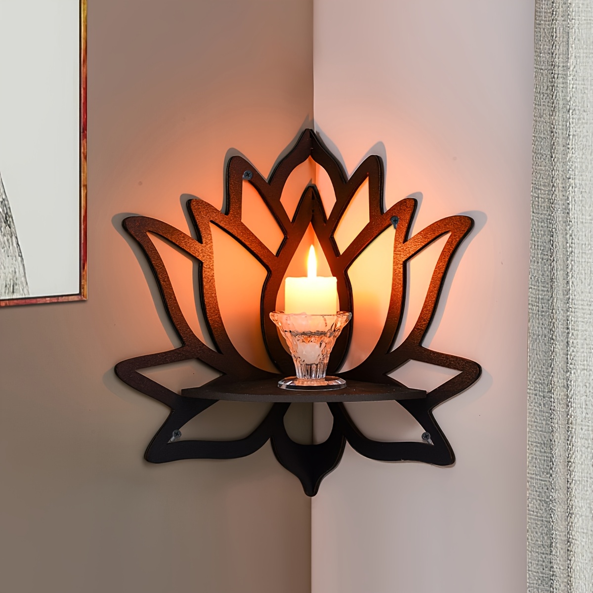 Floating Shelves - Lotus Corner Floating Shelf, Hollow Flower