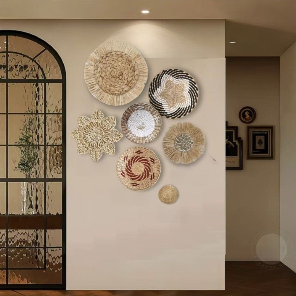 Boho Straw Woven Tray Wall Dec - Woven Wall Basket 评论和价格