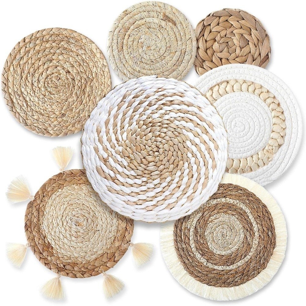 Boho Straw Woven Tray Wall Dec - Woven Wall Basket 评论和价格
