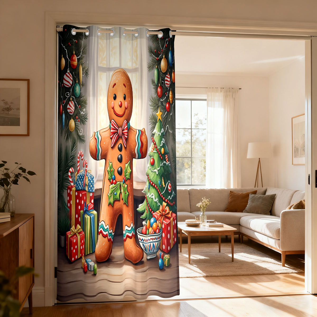 Christmas Gingerbread Man Xmas - Home Decor Curtain 评论和价格