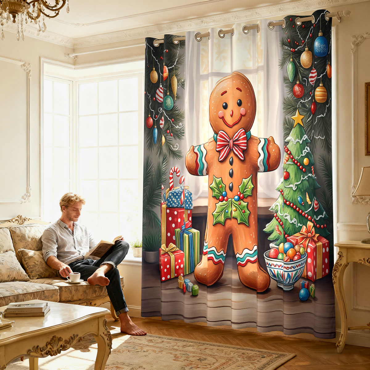 Christmas Gingerbread Man Xmas - Home Decor Curtain 评论和价格