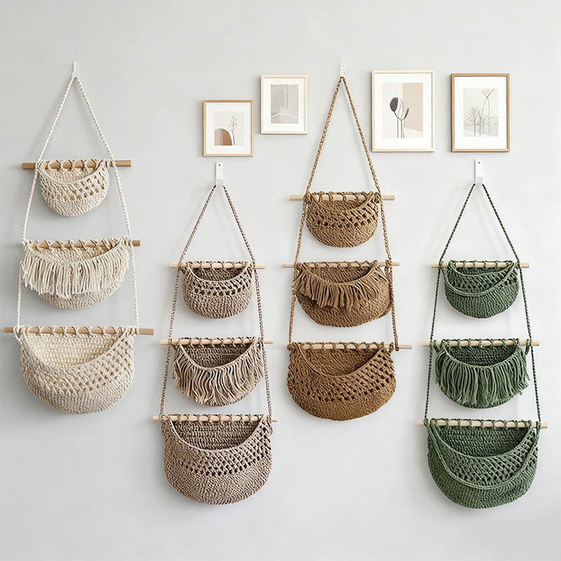 Hand-Woven Cotton Rope 3-Tier  - Woven Wall Basket 评论和价格