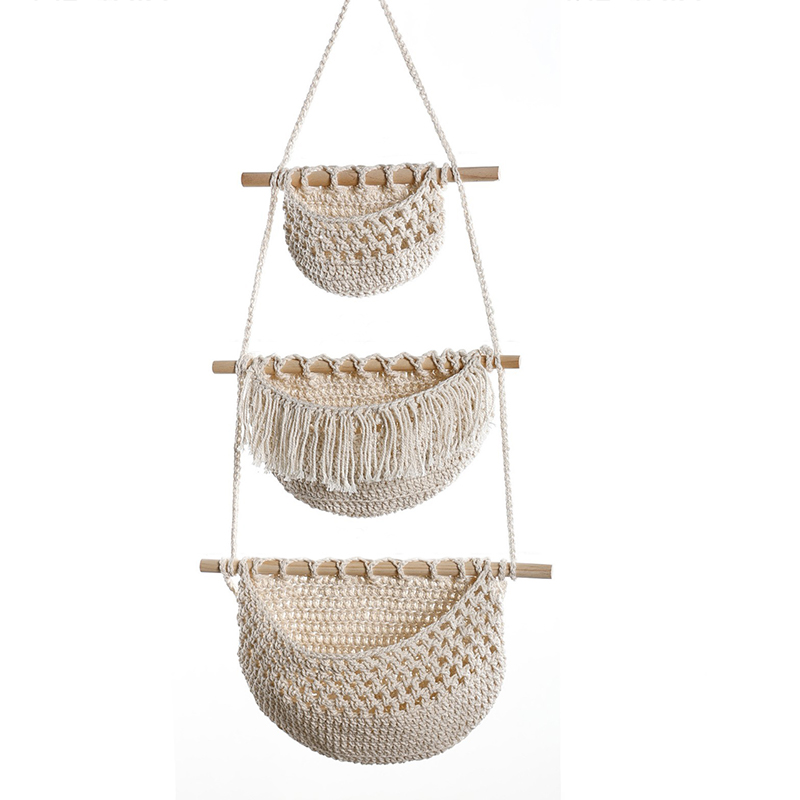 Hand-Woven Cotton Rope 3-Tier  - Woven Wall Basket 评论和价格