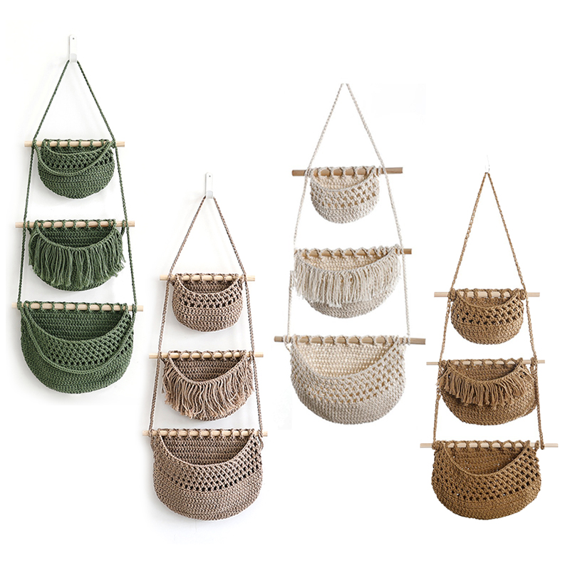 Hand-Woven Cotton Rope 3-Tier  - Woven Wall Basket 评论和价格