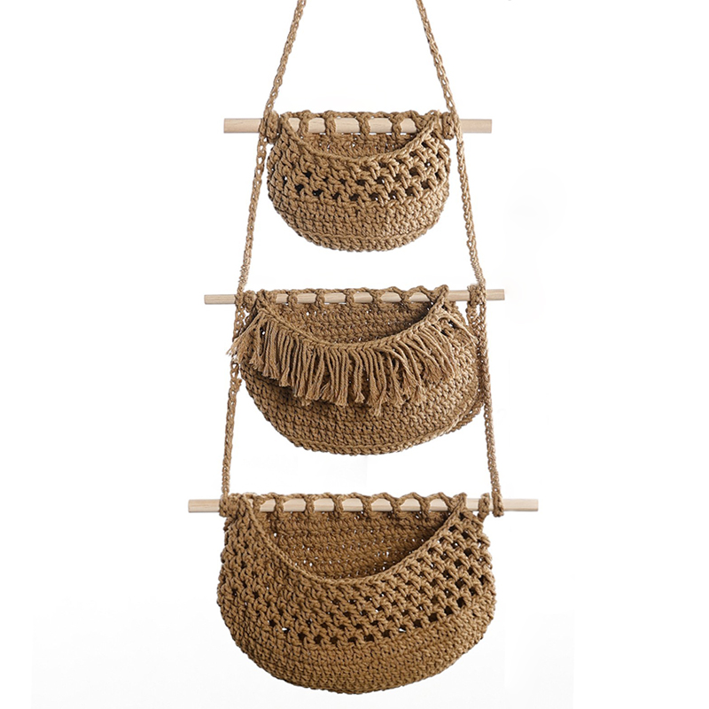 Hand-Woven Cotton Rope 3-Tier  - Woven Wall Basket 评论和价格