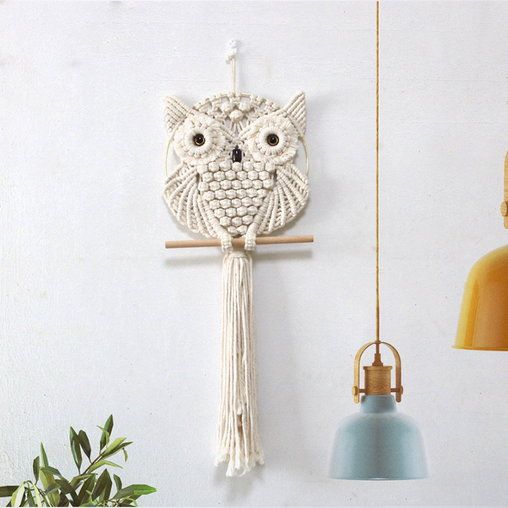 Owl Pendant Lace Wall Hanging  - Woven Wall Basket 评论和价格