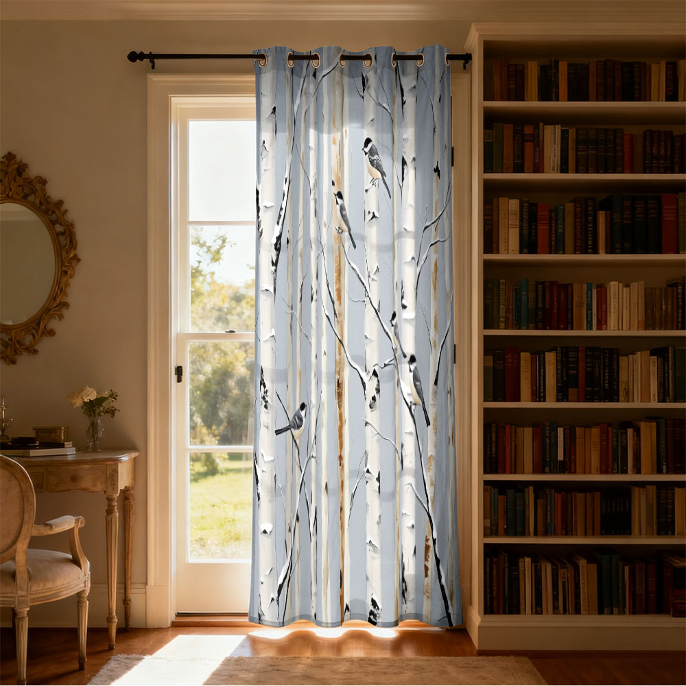 1pc birch forest titmouse prin - Home Decor Curtain 评论和价格