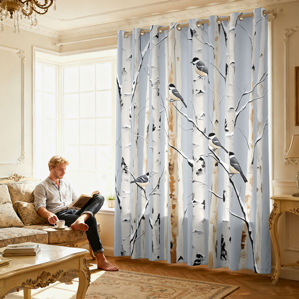 1pc birch forest titmouse prin - Home Decor Curtain 评论和价格