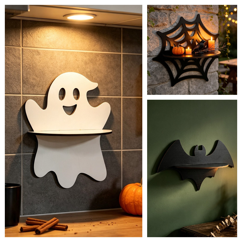 Halloween Wall Shelf Wooden Gh - Floating Shelves 评论和价格