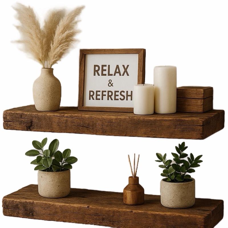 2Pcs Rustic Wood Floating Shel - Floating Shelves 评论和价格