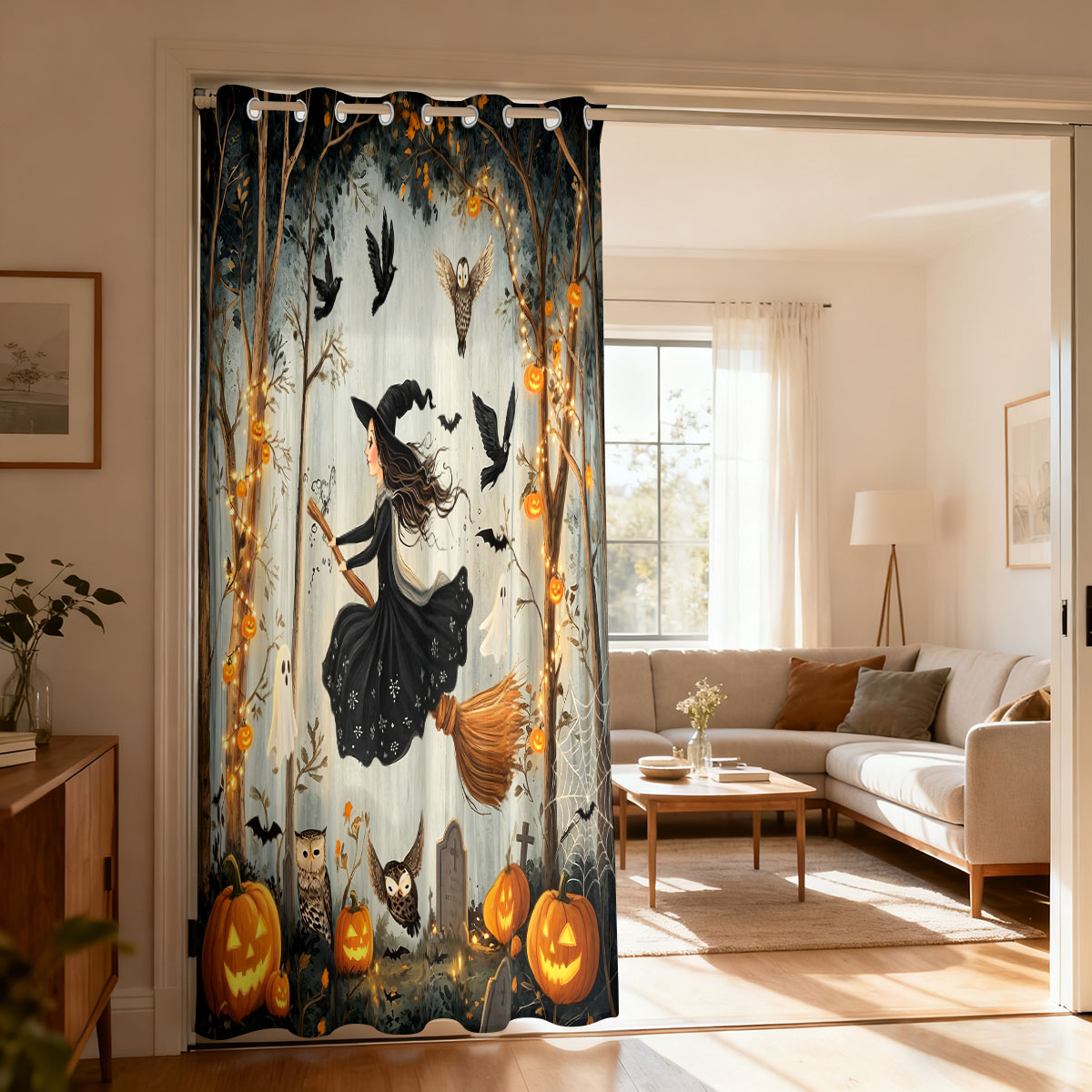 1PC Halloween Witch Pumpkin Gh - Home Decor Curtain 评论和价格
