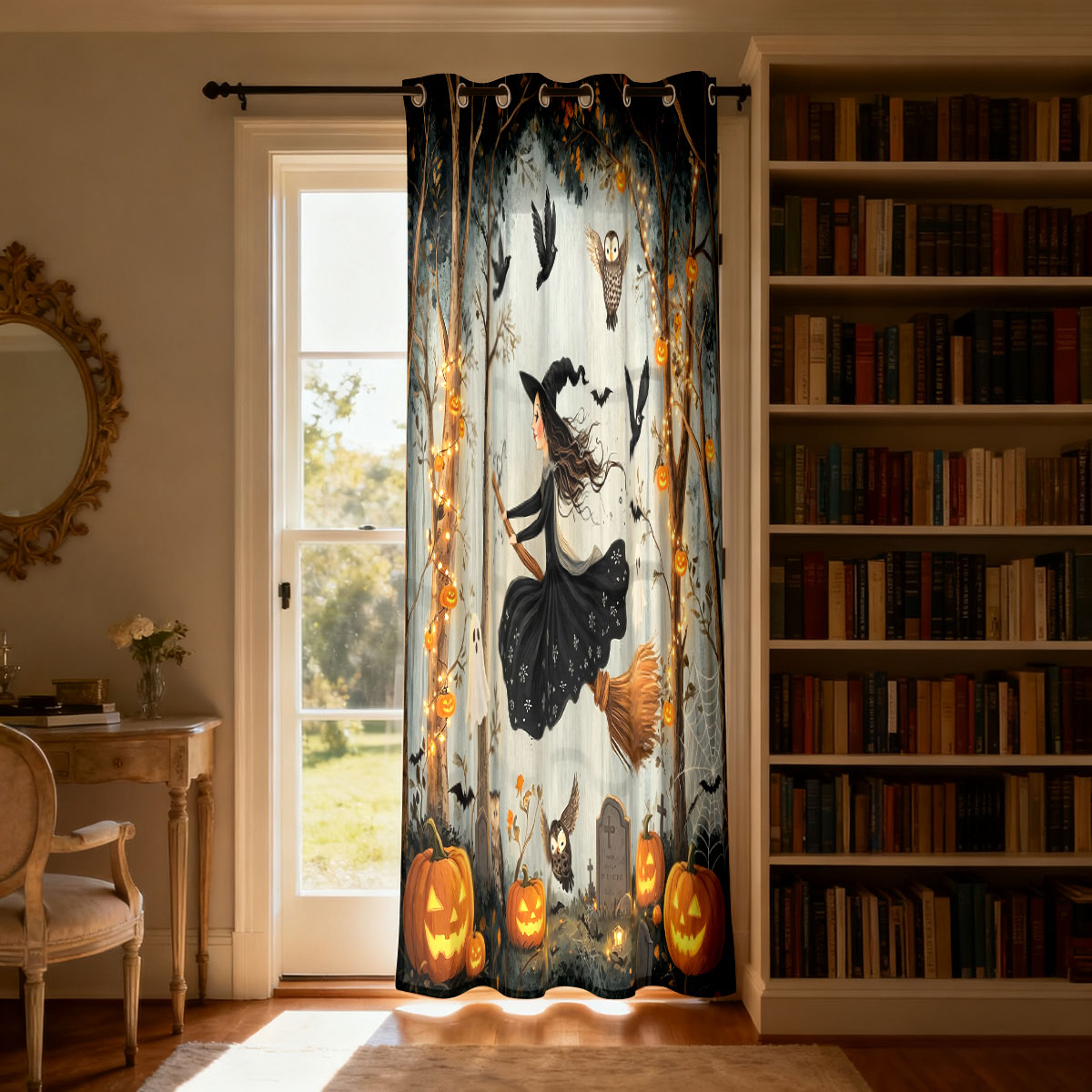 1PC Halloween Witch Pumpkin Gh - Home Decor Curtain 评论和价格