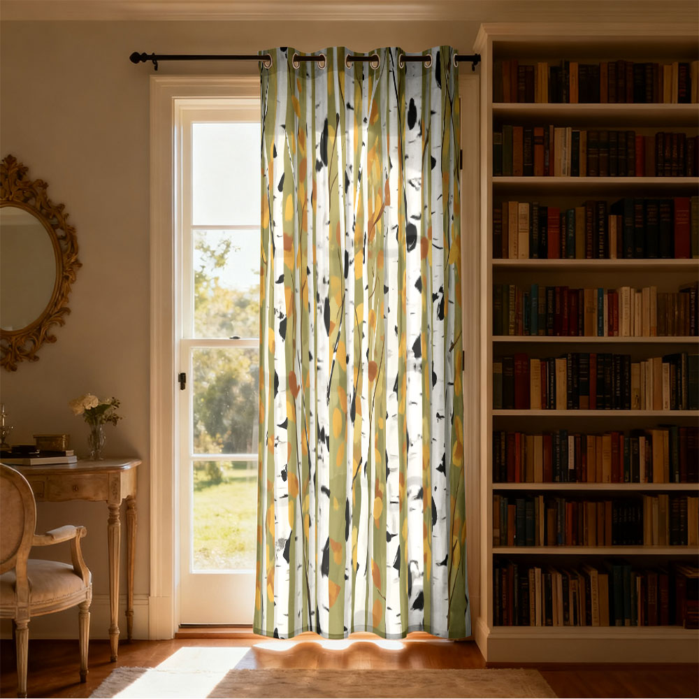 1pc autumn birch forest print  - Home Decor Curtain 评论和价格