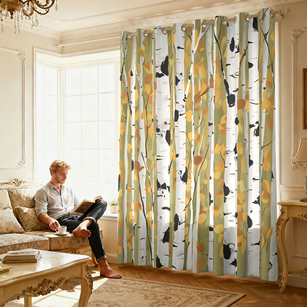 1pc autumn birch forest print  - Home Decor Curtain 评论和价格